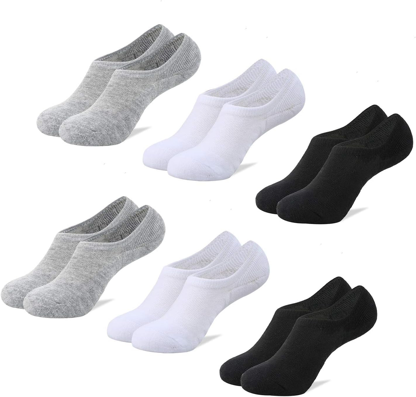 PACKO No Show Socks Women for Flats Gray White Black Women'S Cotton Socks (2Black2Gray2White) 6-9