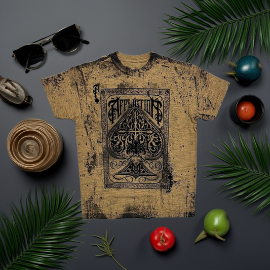 Affliction Clothing Men's T-Shirt High Stakes Felt Graphic Wood Dip Dye Tee